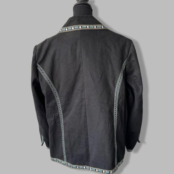 Vintage ANN CARSON Linen Blend Denim Embroidered Sequins  Western Jacket - Picture 3 of 16